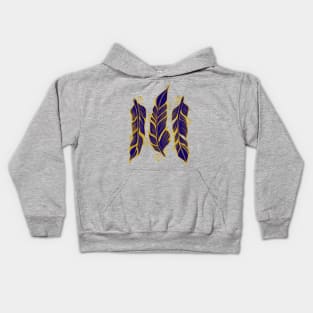 Blue and gold feathers Kids Hoodie